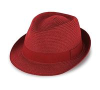 fiebig Jackson Trilby Papierhut mit farbigem Ripsband | Sonnenhut aus 100% Papier | Natur Sommerhut (59-L, Rot)