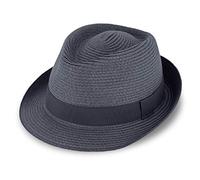fiebig Jackson Trilby Papierhut mit farbigem Ripsband | Sonnenhut aus 100% Papier | Natur Sommerhut (59-L, Marineblau)