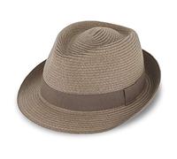 fiebig Jackson Trilby Papierhut mit farbigem Ripsband | Sonnenhut aus 100% Papier | Natur Sommerhut (61-XL, Steingrau)