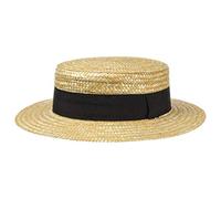 fiebig Kreissäge Strohhut Beige Damen & Herren | Sonnenhut aus 100% Weizenstroh | Boater Made in Italy | Gondoliere-Hut für Frühjahr & Sommer | Hut mit Ripsband (59-L)