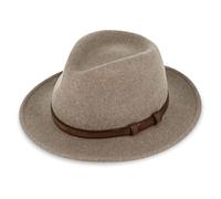 fiebig Lewis Fedora Wollfilzhut | Crushable & Waterproof Filzhut mit Ledergarnitur | Outdoor Hat Made in Europe (55-S, Taupe-Melange)