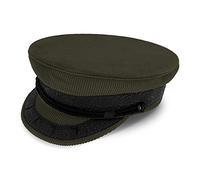 fiebig Original Cord Prinz-Heinrich Mütze | Klassische gefütterte Kapitänsmütze mit Kordel, Ankerknöpfen & Emblem (61-XL, Olivgrün)