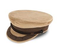 fiebig Original Cord Prinz-Heinrich Mütze | Klassische gefütterte Kapitänsmütze | Traditionelle Matrosenkappe aus Baumwolle | Schirmmütze mit Kordel, Ankerknöpfen & Emblem (61-XL, Beige)