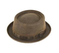 fiebig Pork Pie Stoffhut | Porkpie Washed Cotton in Vintage Optik (61-XL, Braun)