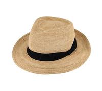fiebig Raffiahut Fedora Crochet | Crushable Sonnenhut aus gehäkeltem Material (57-M, Beige)