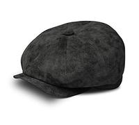 fiebig 8-Panel Pigskin Flatcap für Herren & Damen | Schiebermütze aus Leder | Schirmmütze mit Innenfutter | Lederkappe für das ganze Jahr | Ballonmütze mit Schirm (57-M, schwarz)