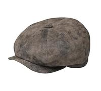 fiebig Stanley 8-Panel Pigskin Flatcap | Schiebermütze aus Leder | Schirmmütze mit Innenfutter (61-XL, Taupe)