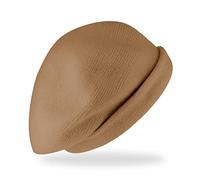 fiebig Strickbaske mit Umschlag | Barett in One Size aus Wollmaterial | Warme Wollbaske in vielen Farben (One Size, Camel)