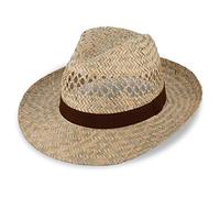 fiebig Strohhut Fedora mit braunem Ripsband | Sonnenhut für Herren & Damen aus 100% Stroh | Made in Italy | Sommerhut in vielen Größen | Farbe Natur (55-S)