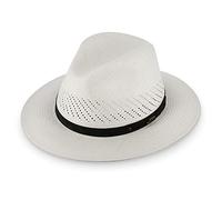 fiebig Traveller Panamahut mit Lederbandgarnitur | Hochwertiger Sommerhut mit verstellbarem Innenband | Natur Sonnenhut mit breiter Krempe (61-XL, Weiß)