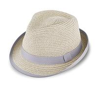 fiebig Trilby Papierhut mit Ripsband | Melange Sommerhut aus Papier | Crushable Sonnenhut (59-L, Hellgrau)