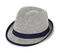 fiebig Trilby Papierhut mit Ripsband | Melange Sommerhut aus Papier | Crushable Sonnenhut (59-L, Marineblau)