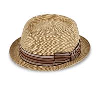 fiebig Wallku Pork Pie Papierhut mit farbigem Ripsband | Sonnenhut aus 100% Papier | Melange Porkpie in vielen Größen (55-S, Beige)