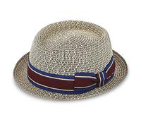 fiebig Wallku Pork Pie Papierhut mit farbigem Ripsband | Sonnenhut aus 100% Papier | Melange Porkpie in vielen Größen (55-S, Marineblau)