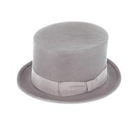 fiebig Zylinder mit Ripsband | Zylinderhut aus 100% Wolle für Damen und Herren | Klassischer Wollfilzhut Made in Italy (57-M, Hellgrau)