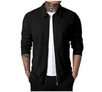 Field Jacket Herren Steppjacke Herren Übergangsjacke Trachtenjacken & -Strickjacken Leichte Dünne Waffel Einfarbig Revers Sweatjacke Mit Reißverschluss Casual Slim Fit Fleece Jacke (Schwarz, 3Xl)