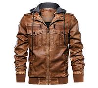 Fieldjacket Herren Winter Bomberjacke Lederjacke mit Kapuze,Kanpola Vintage Warme Pilotenjacke GroßE GrößE Freizeitjacke