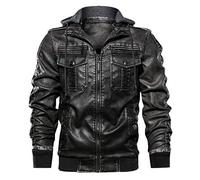 Fieldjacket Herren Winter Bomberjacke Lederjacke mit Kapuze,Kanpola Vintage Warme Pilotenjacke GroßE GrößE Freizeitjacke