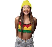 FIESTAS GUIRCA | Kostüm-Mütze Beanie Neon Gelb Erwachsene & Kinder | Leuchtendes Gelb | Einteilig | Geripptes Design | Aus Polyester | Halloween, Karneval & Fasching