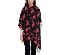 fifbird Damen-Schal mit schönem Flamingo-Druck, Quaste, Schal, Wickeltuch, Schal, Wickeltuch, Frühling, Herbst, Winter, Schöner rosa Flamingo, One size