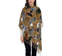 fifbird Damen-Schal, schwarz-weiß gestreift, langer Schal, Geschenke für Sie für alle Jahreszeiten, Halloween, Weihnachten., Hahn und Huhn, Einheitsgröße