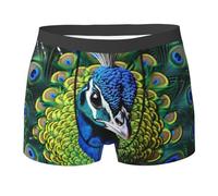 fifbird Herren-Boxershorts, atmungsaktiv, für blauen Pfau, bequem, weich, Unterhose mit elastischem Gürtel, Schwarz , M