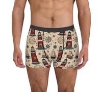 fifbird Herren-Boxershorts, Motiv: kleine Vögel, weich, feuchtigkeitsableitend, atmungsaktiv, Unterhose mit elastischem Gürtel, Leuchtturm, S