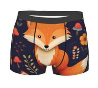 fifbird Herren-Boxershorts, niedlich, Tier, Fuchs, Blume, klassischer Stil, Hipster, vier Jahreszeiten, elastischer Bund, weich, dehnbar, bequem, Slip, Shorts, Unterwäsche für Männer, Schwarz , XXL