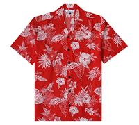 fifbird Herren Button-Down Casual Floral Kurzarm Tropische Hawaiihemden Größe 4XL, rot, XXL