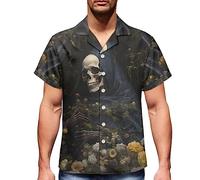 fifbird Herren Gothic Schädel Floral Printed Kurzarm Casual Button-Down Strand Hawaii-Hemden Größe L, Sensenmann-Totenkopf, 3XL