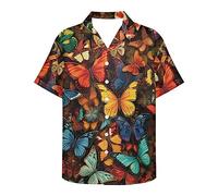 fifbird Herren Schmetterling 3D Gedruckt Sommer Casual Kurzarm Button-Down Hawaii-Hemden Größe L, Bunter Schmetterling 1, 58