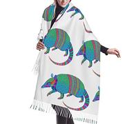 fifbird Kaschmir-Schal mit Fransen für Damen, Kaschmir-Schal, warme Wolle, Wickelschal für den Winter, Rosa, Buntes Gürteltier, One size