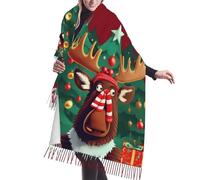 fifbird Lustiger Kaschmir-Schal mit Weihnachtsmotiv und Fransen, leicht, für Herbst und Winter, dicker Schal, Lustige Weihnachts-Moos, One size