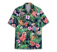 fifbird Lustiges Pferd Hawaiihemden für Männer und Frauen, Liebespferderennen Hawaii-Sommer Kurzarm Casual Relaxed Fit Button-Down Größe XL, Flamingo 1, XL