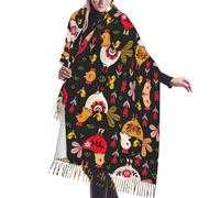 fifbird Schal für Damen, niedlicher Hahn-Aufdruck, Fransen, warm, großer Winterschal, großer langer Schal, modischer Kaschmir-Schal, Niedliches Hahn-Huhn, One size