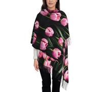fifbird Schal mit Fransen und Fransen für Frühling, Herbst, Winter, Rosa und S-Druck, Rosa und Tulpen, One size