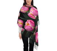 fifbird Schal mit Fransen und Fransen für Frühling, Herbst, Winter, Rosa und S-Druck, Rosa und Tulpen Prin, One size