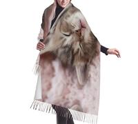 fifbird Schal mit Schwanen-Herz-Print und Fransen für Damen, warm, großer Winterschal, großer langer Schal, modischer Kaschmir-Schal, Schlafende Katze, One size