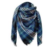 FIFTHAVE Schal Damen Blau Scarf Women Winterschal,Kariert übergroßer Quadratisch Deckenschal Warmer Oversized Fransen Cape Poncho Herbstschal