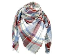 FIFTHAVE Schal Damen Scarf Women Winterschal,Kariert übergroßer Quadratisch Deckenschal Warmer Oversized Fransen Cape Poncho Herbstschal Grau Blau