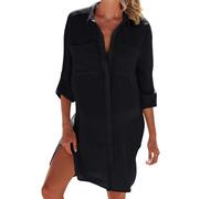 Figarge Strandkleid Damen Bikini Cover Up Sommer Pareos Sommerkleid Damen Elegant Bademode Strand Vertuschen Shirt Button-Down Strandponcho Longbluse Sommer Badeanzug V Ausschnitt Kleid Bademode (XL)