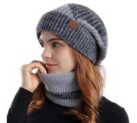 Figarge Strickmütze Wintermütze Schal Damen Herren Warme Weich Beanie Mütze Loop Schal Set Warm Weichem Innenfutter Strickmütze und Schal mit Fleecefutter Gestrickt für Herbst Winter