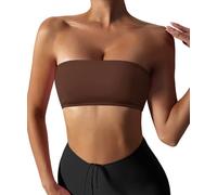 FIGKICKSEN Damen Bandeau Trägerloser Träger-BH Nahtloser Tube Top BH Rutschfest Gepolsterter Bralette Drahtloser Push Up BH, #1 Braun, X-Large