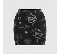 Figurbetonter Rock Aus Samt Mit Schlangen-, Mond- Und Sternmuster Große Größen