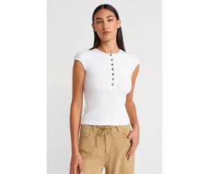 Figurbetontes Baumwoll-Jersey Rundhals-T-Shirt L