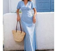Figurbetontes Damen-Kleid mit V-Ausschnitt und Wellenmustern, Frühlings- und Sommeroutfits, Sommerkleidung, Valentinstag, Urlaubsoutfits für Frauen, S