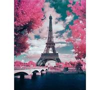 Figured'Art Vorgedrucktes Kreuzstich-Set 32x40cm - Eiffelturm und Blumen - Komplett vorgedruckte Baumwoll-Aida-Leinwand 11 CT - Perfekt für Erwachsene und Anfänger