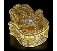 Figuren Shop GmbH Hamsa Schmuck-Schatulle - Hand der Fatima mit einem beweglichen Auge | Fantasy Deko-Artikel, Schmuckkästchen, handbemalt