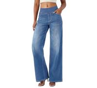 Fiita Baggy Jeans Damen, Pull On Wide Leg Jeans Mit Gummibund High Waist Stretch,Weites Bein Jeans Damen Mit 4 Taschen Y2K Hosen Damen