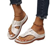 fikujap Sandalen Damen Sommer Flip Flops Flach Zehentrenner Damen Sandalen Frauen Bohemian Damen Zehentrenner Leder Sommer Sandalen mit Keilabsatz Freizeit Beach Flip Flops,Weiß,42